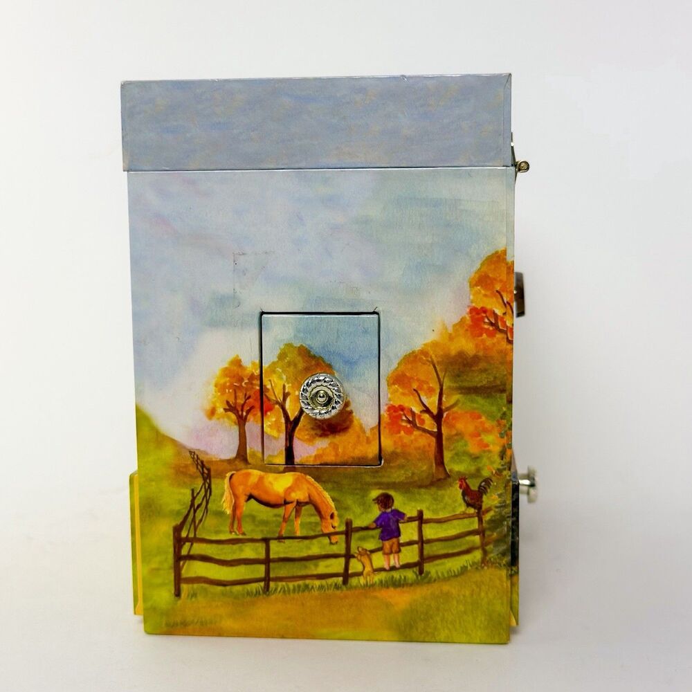 Vintage Enchantmint Horse Ranch Musical Jewelry Box w/ Drawers Mirror Farm Scene - Picture 8 of 12